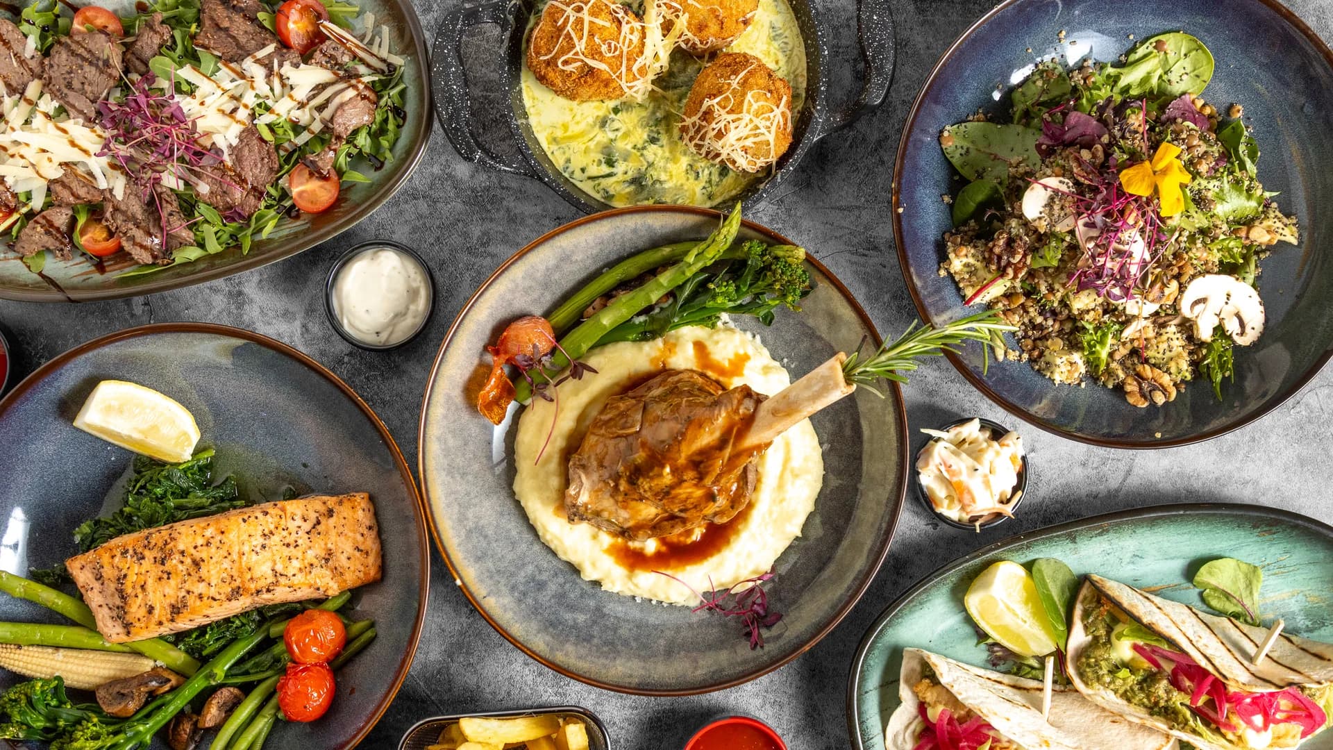 A selection of Prime Fire dishes arranged around the table