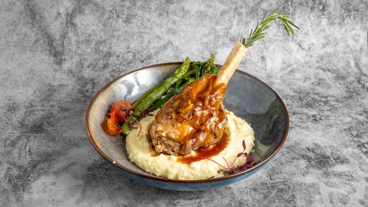 Prime Fire lamb shank with mashed potato