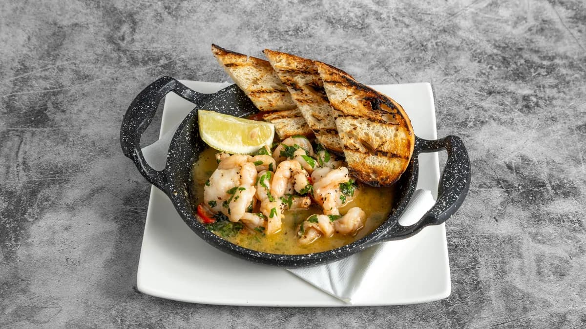 Prime Fire prawns pil pil with garlic, chilli and lemon
